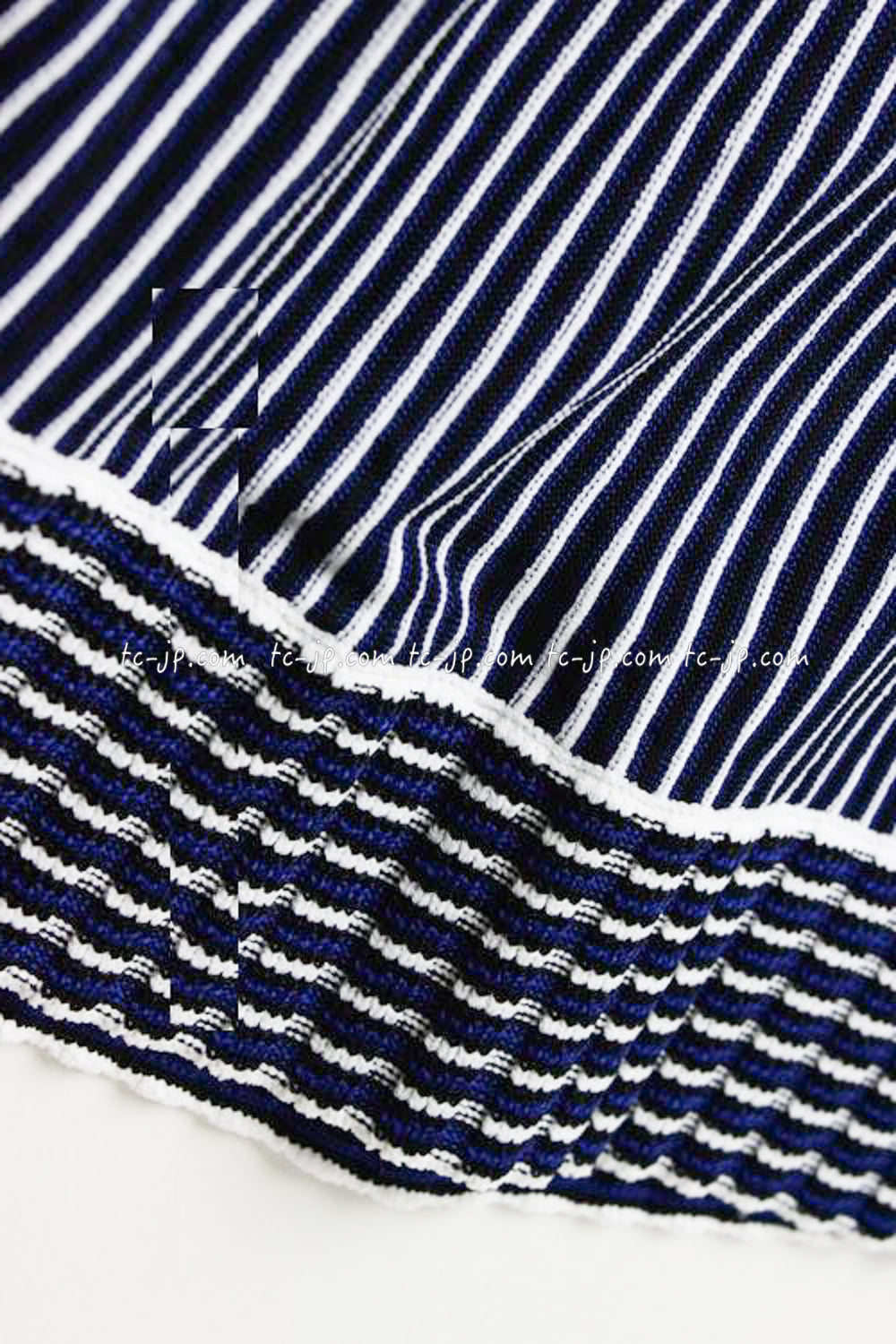 CHANEL 14S Navy White Stripe Stretch Knit Dress 34 シャネル ネイビー ストライプ ストレッチ ニット ワンピース 即発