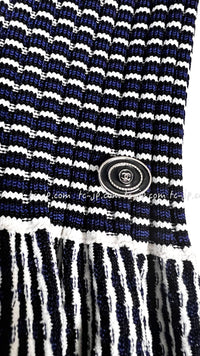 CHANEL 14S Navy White Stripe Stretch Knit Dress 34 シャネル ネイビー ストライプ ストレッチ ニット ワンピース 即発