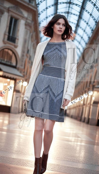 CHANEL 14S Pale Blue Stripe Boat Neck Stretch Knit Dress 40 42 シャネル ペール ブルー ストライプ ストレッチ ニット ワンピース 即発 - TC JAPAN