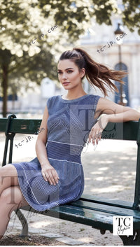 CHANEL 14S Navy White Stripe Stretch Knit Dress 34 シャネル ネイビー ストライプ ストレッチ ニット ワンピース 即発 - TC JAPAN