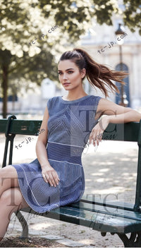 CHANEL 14S Pale Blue Stripe Boat Neck Stretch Knit Dress 40 42 シャネル ペール ブルー ストライプ ストレッチ ニット ワンピース 即発 - TC JAPAN