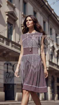 CHANEL 14S Pale Blue Stripe Boat Neck Stretch Knit Dress 40 42 シャネル ペール ブルー ストライプ ストレッチ ニット ワンピース 即発 - TC JAPAN