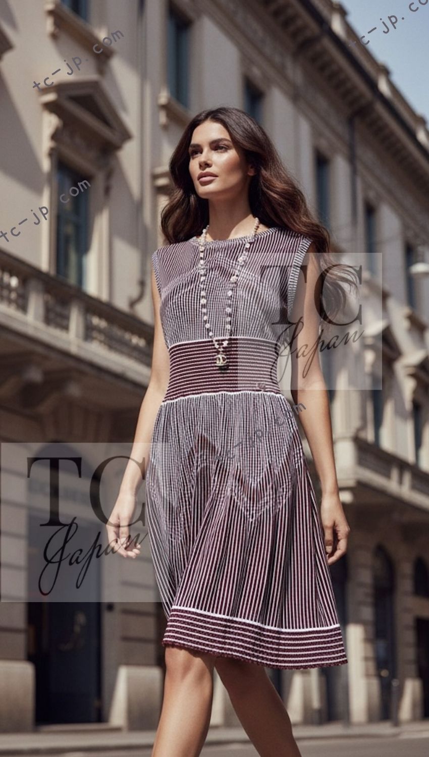 CHANEL 14S Pale Blue Stripe Boat Neck Stretch Knit Dress 40 42 シャネル ペール ブルー ストライプ ストレッチ ニット ワンピース 即発 - TC JAPAN