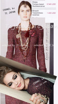 CHANEL 12PF Burgundy Wine Gripox Buttons Tweed Dress 36 シャネル バーガンディー ワインレッド グリポワ 宝石 ボタン ツイード ワンピース