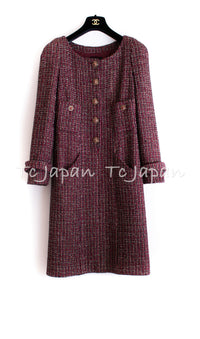 CHANEL 12PF Burgundy Wine Gripox Buttons Tweed Dress 36 シャネル バーガンディー ワインレッド グリポワ 宝石 ボタン ツイード ワンピース