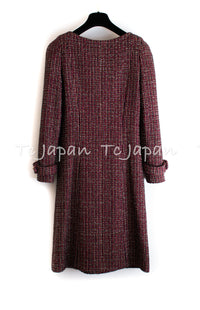 CHANEL 12PF Burgundy Wine Gripox Buttons Tweed Dress 36 シャネル バーガンディー ワインレッド グリポワ 宝石 ボタン ツイード ワンピース