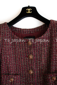 CHANEL 12PF Burgundy Wine Gripox Buttons Tweed Dress 36 シャネル バーガンディー ワインレッド グリポワ 宝石 ボタン ツイード ワンピース