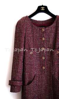 CHANEL 12PF Burgundy Wine Gripox Buttons Tweed Dress 36 シャネル バーガンディー ワインレッド グリポワ 宝石 ボタン ツイード ワンピース