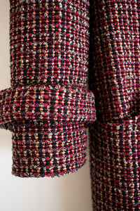 CHANEL 12PF Burgundy Wine Gripox Buttons Tweed Dress 36 シャネル バーガンディー ワインレッド グリポワ 宝石 ボタン ツイード ワンピース
