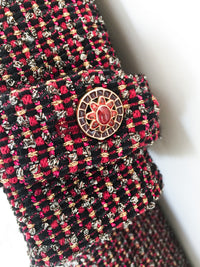 CHANEL 12PF Burgundy Wine Gripox Buttons Tweed Dress 36 シャネル バーガンディー ワインレッド グリポワ 宝石 ボタン ツイード ワンピース