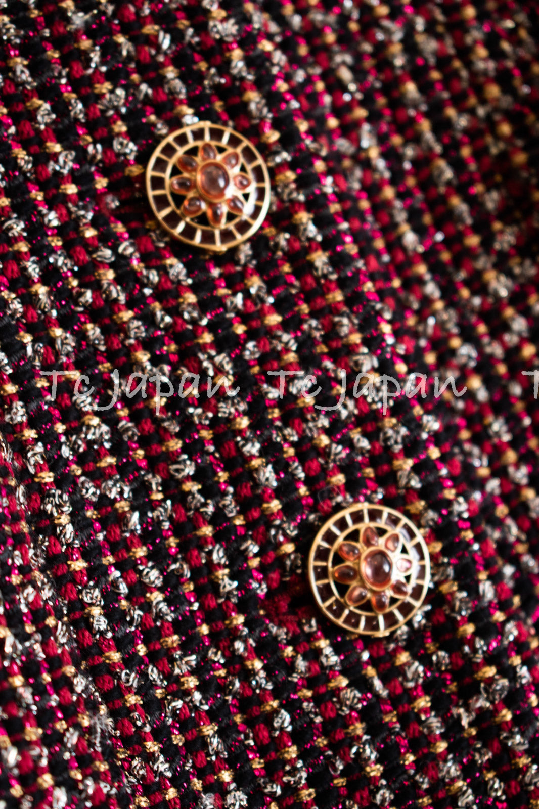CHANEL 12PF Burgundy Wine Gripox Buttons Tweed Dress 36 シャネル バーガンディー ワインレッド グリポワ 宝石 ボタン ツイード ワンピース