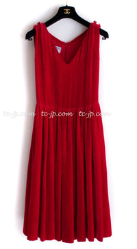 CHANEL 96S Red Velvet Dress 38 40 シャネル スーパーモデルのレッド ベルベット ドレス ワンピース 即発