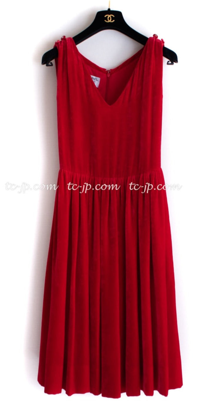 CHANEL 96S Red Velvet Dress 38 40 シャネル スーパーモデルのレッド ベルベット ドレス ワンピース 即発