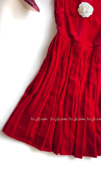 CHANEL 96S Red Velvet Dress 38 40 シャネル スーパーモデルのレッド ベルベット ドレス ワンピース 即発