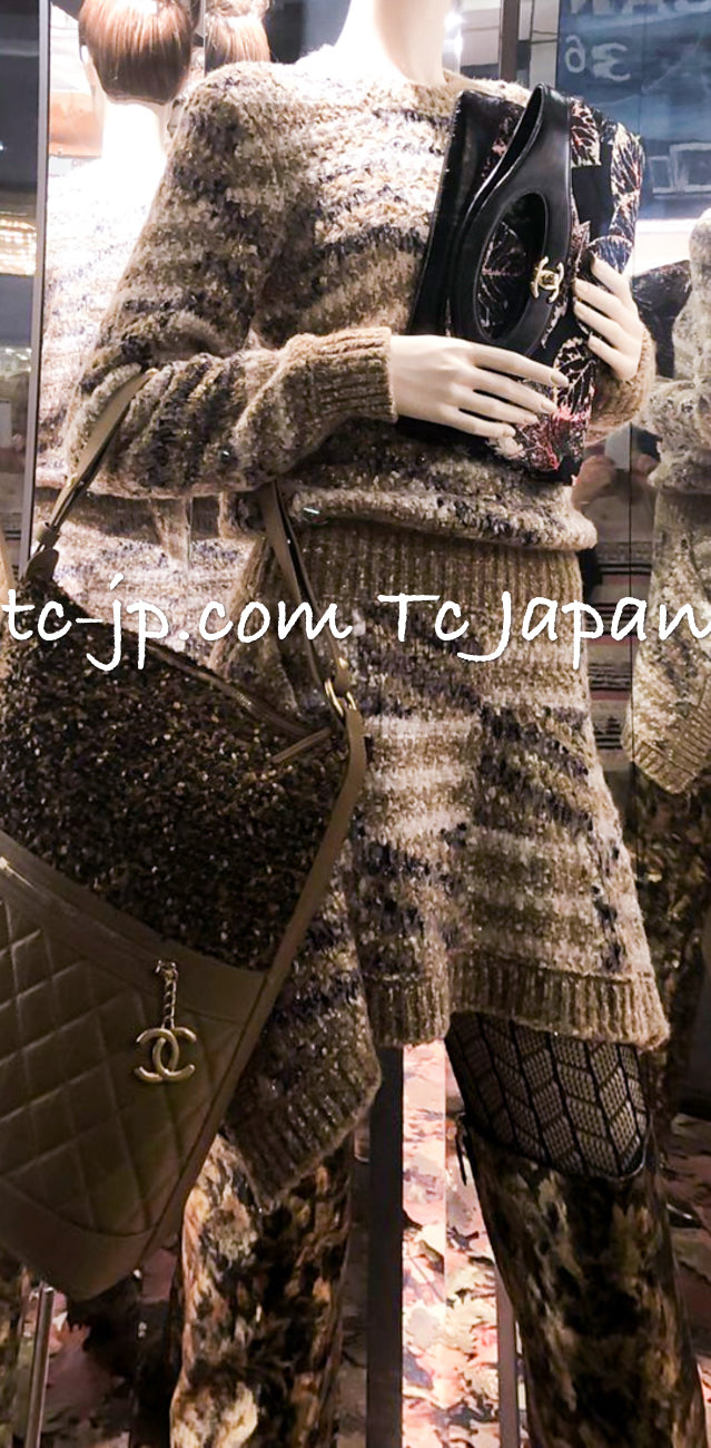 CHANEL 18A Beige Brown Gold Metallic Knit Dress 36 38 シャネル ベージュ ブラウン ゴールド メタリック ニット ワンピース 即発