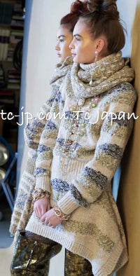 CHANEL 18A Beige Brown Gold Metallic Knit Dress 36 38 シャネル ベージュ ブラウン ゴールド メタリック ニット ワンピース 即発