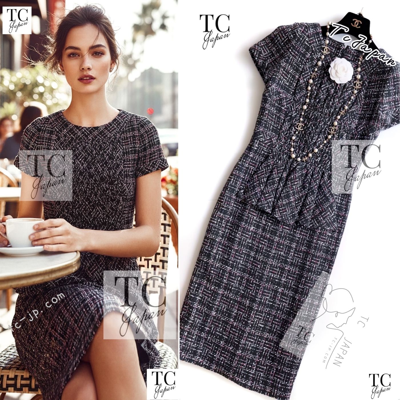 CHANEL 16B Charcoal Gray Tweed Dress 38 シャネル チャコールグレー ウール ツイード ワンピース 即発