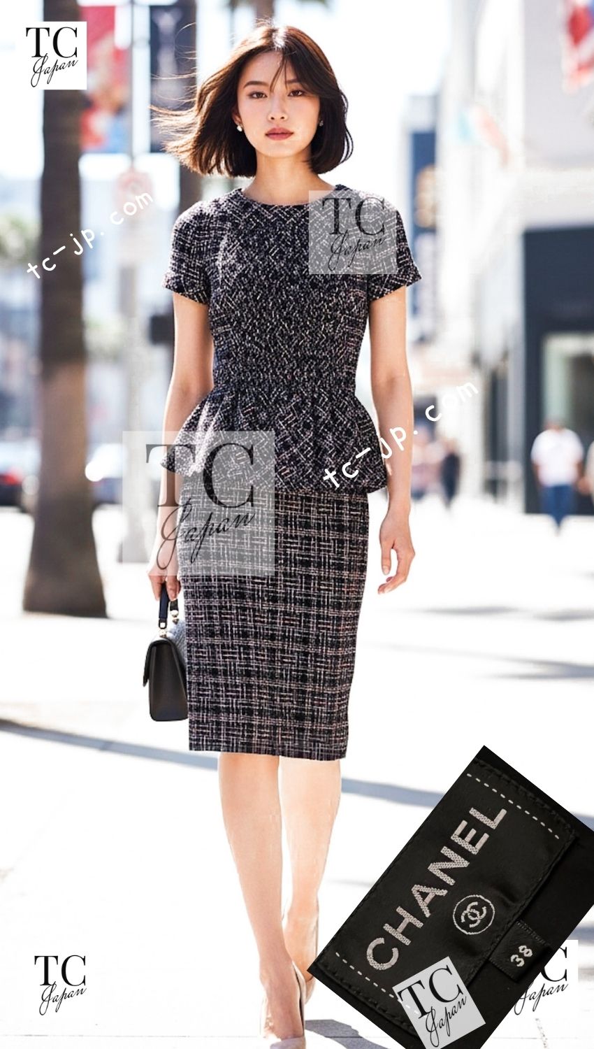 CHANEL 16B Charcoal Gray Tweed Dress 38 シャネル チャコールグレー ウール ツイード ワンピース 即発
