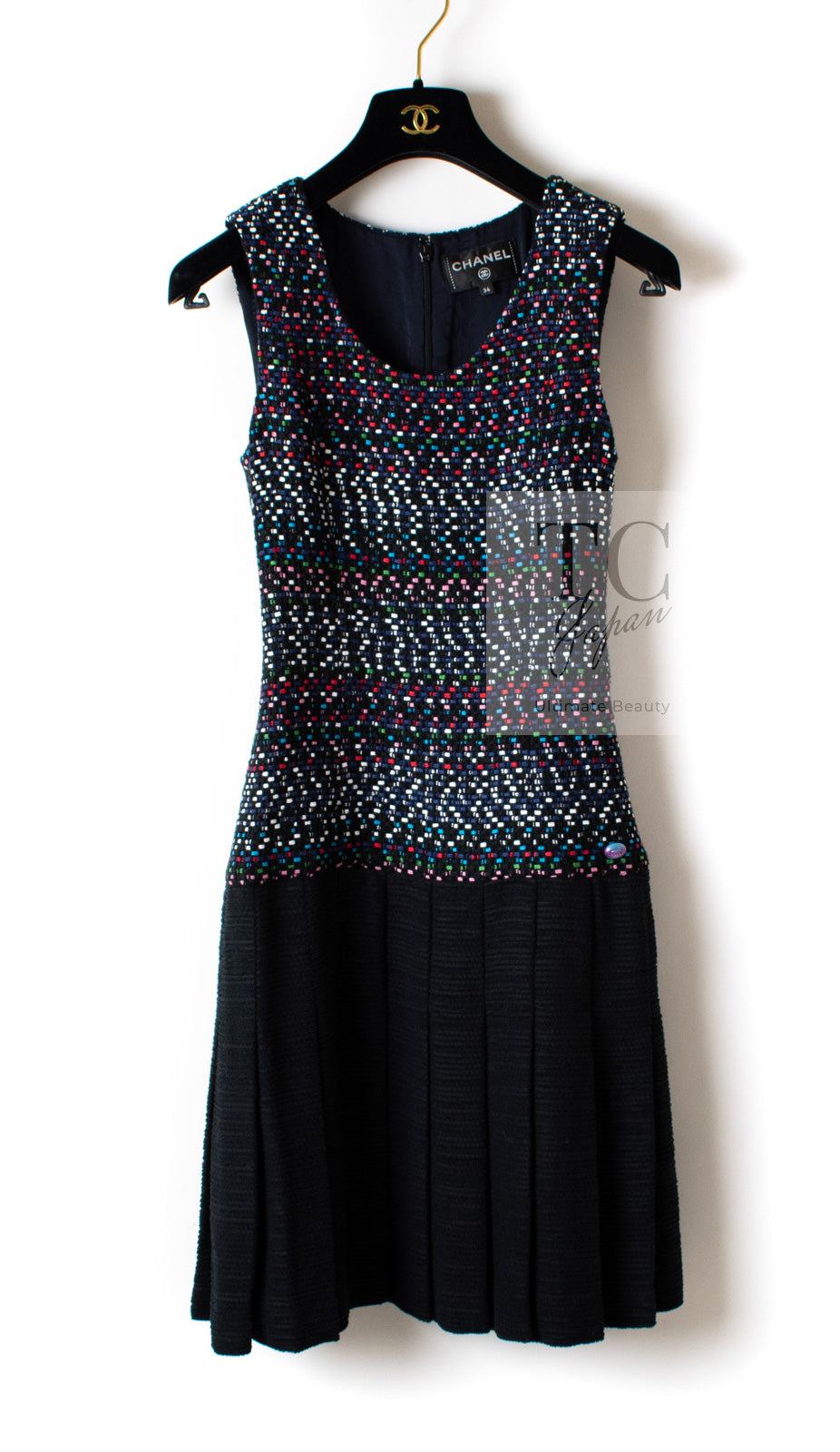 CHANEL 17PS Black Navy Multicolor Cotton Dress 34 シャネル ブラック ネイビー マルチカラー コットン ワンピース キャサリン妃 即発