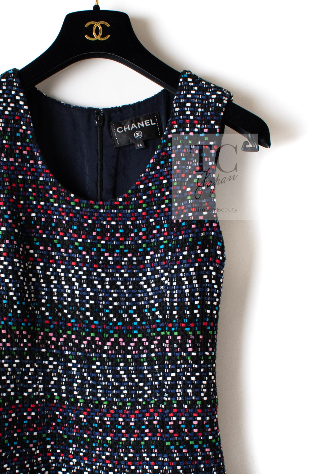 CHANEL 17PS Black Navy Multicolor Cotton Dress 34 シャネル ブラック ネイビー マルチカラー コットン ワンピース キャサリン妃 即発
