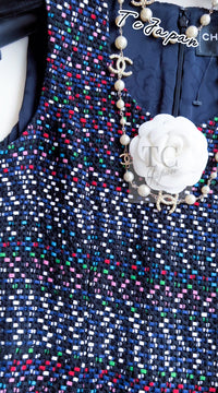 CHANEL 17PS Black Navy Multicolor Cotton Dress 34 シャネル ブラック ネイビー マルチカラー コットン ワンピース キャサリン妃 即発