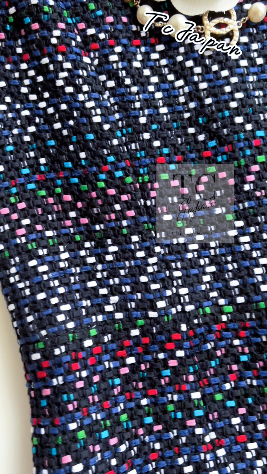 CHANEL 17PS Black Navy Multicolor Cotton Dress 34 シャネル ブラック ネイビー マルチカラー コットン ワンピース キャサリン妃 即発