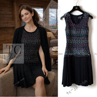 CHANEL 17PS Black Navy Multicolor Cotton Dress 34 シャネル ブラック ネイビー マルチカラー コットン ワンピース キャサリン妃 即発