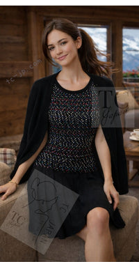 CHANEL 17PS Black Navy Multicolor Cotton Dress 34 シャネル ブラック ネイビー マルチカラー コットン ワンピース キャサリン妃 即発