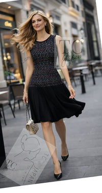 CHANEL 17PS Black Navy Multicolor Cotton Dress 34 シャネル ブラック ネイビー マルチカラー コットン ワンピース キャサリン妃 即発