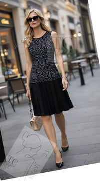 CHANEL 17PS Black Navy Multicolor Cotton Dress 34 シャネル ブラック ネイビー マルチカラー コットン ワンピース キャサリン妃 即発