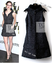 CHAENL 13A Black Metallic Sleeveless Tunic Dress Emma Watson 34 シャネル ブラック メタリック チュニック ワンピース 女優 エマワトソン 着 即発