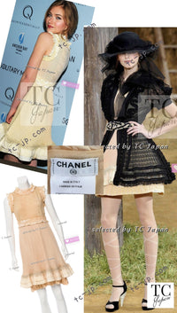 CHANEL 10S Nude Tan Beige Fringe Cotton Knit Dress 38 シャネル ベージュ グラデュエーション フリンジ コットン ニット ワンピース 即発