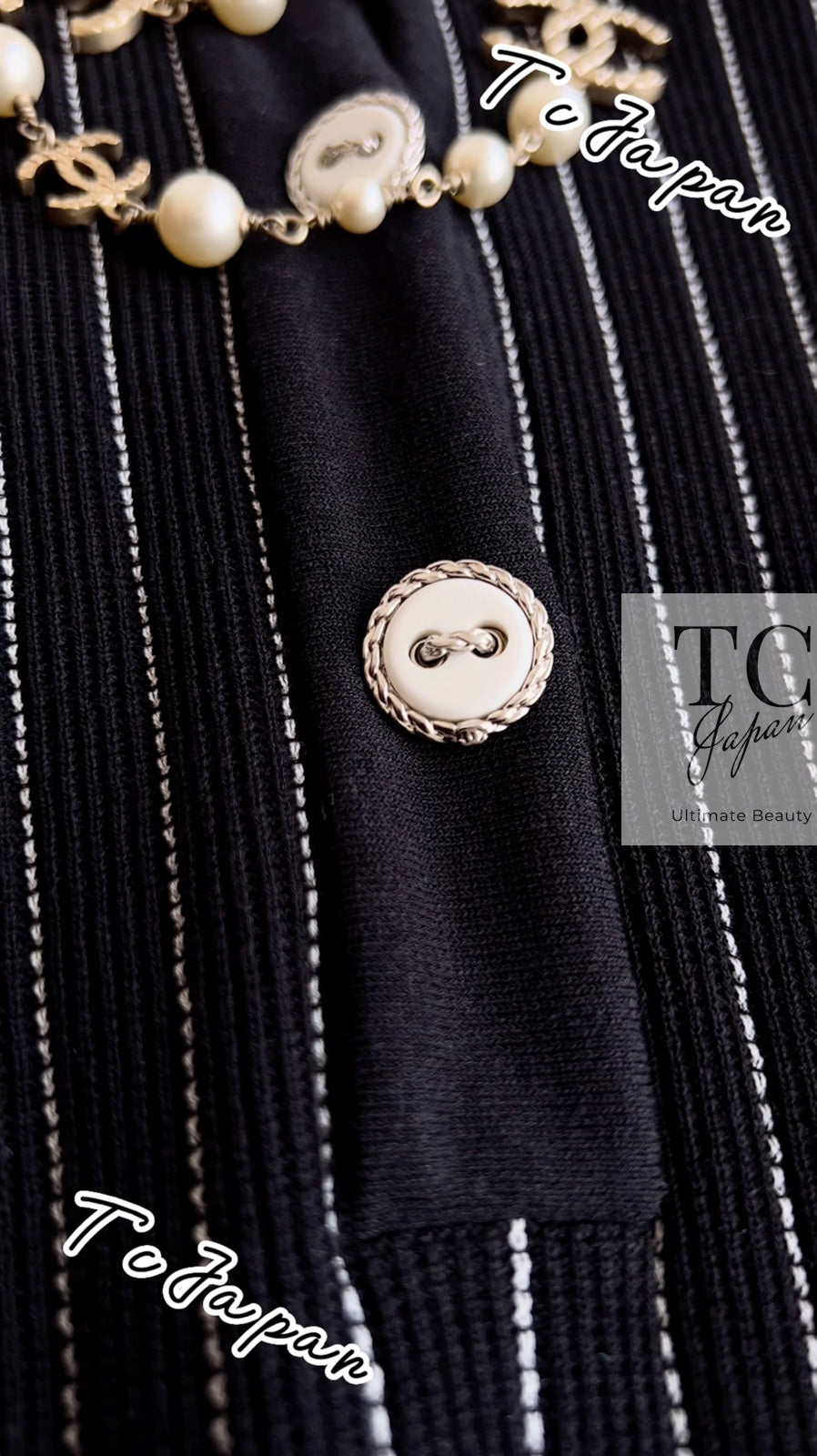 シャネル ワンピース CHANEL ブラック ホワイト ストライプ コットン