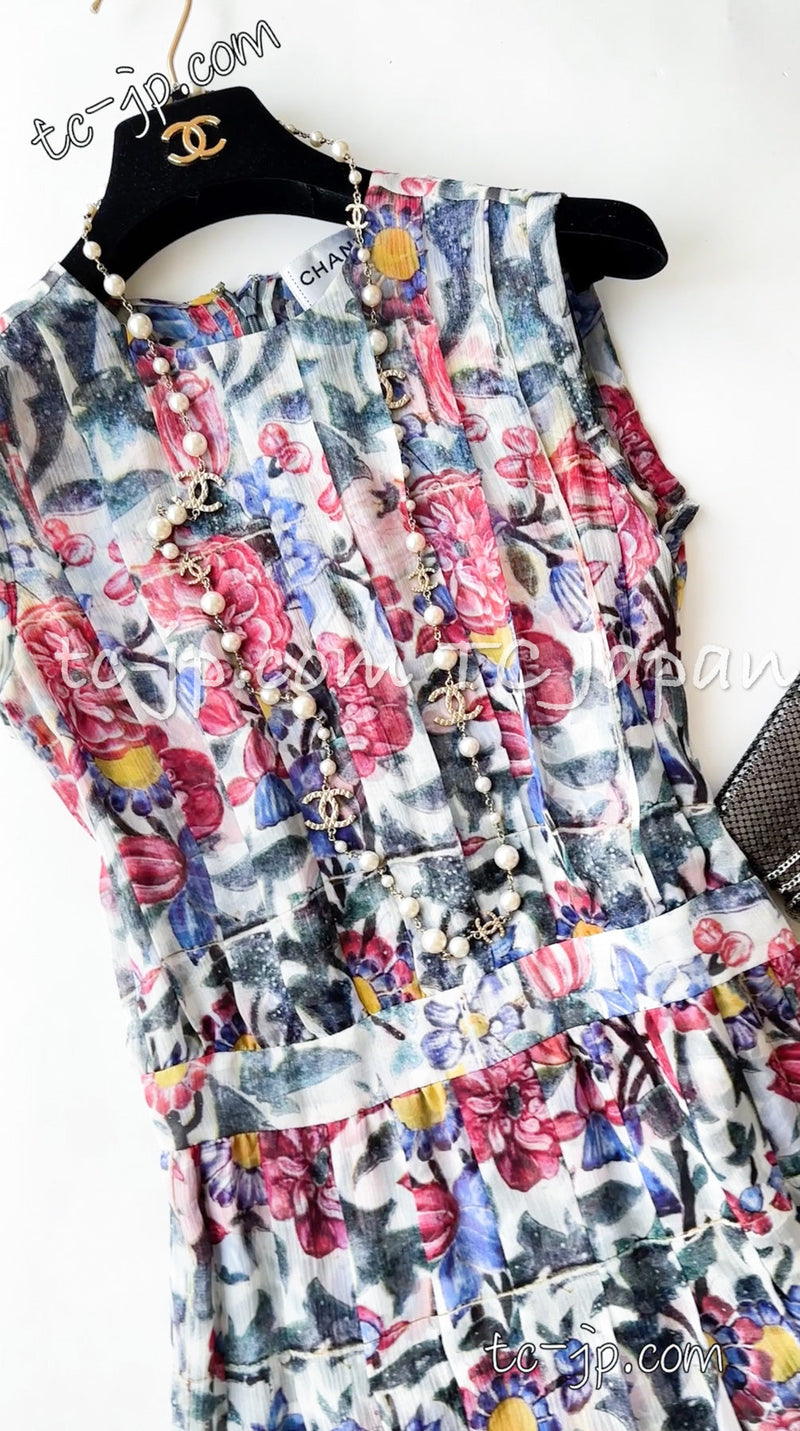CHANEL 15C Floral Multi Color Sleeveless Silk Dress 34 シャネル フローラル マルチカラー シルク ワンピース 即発