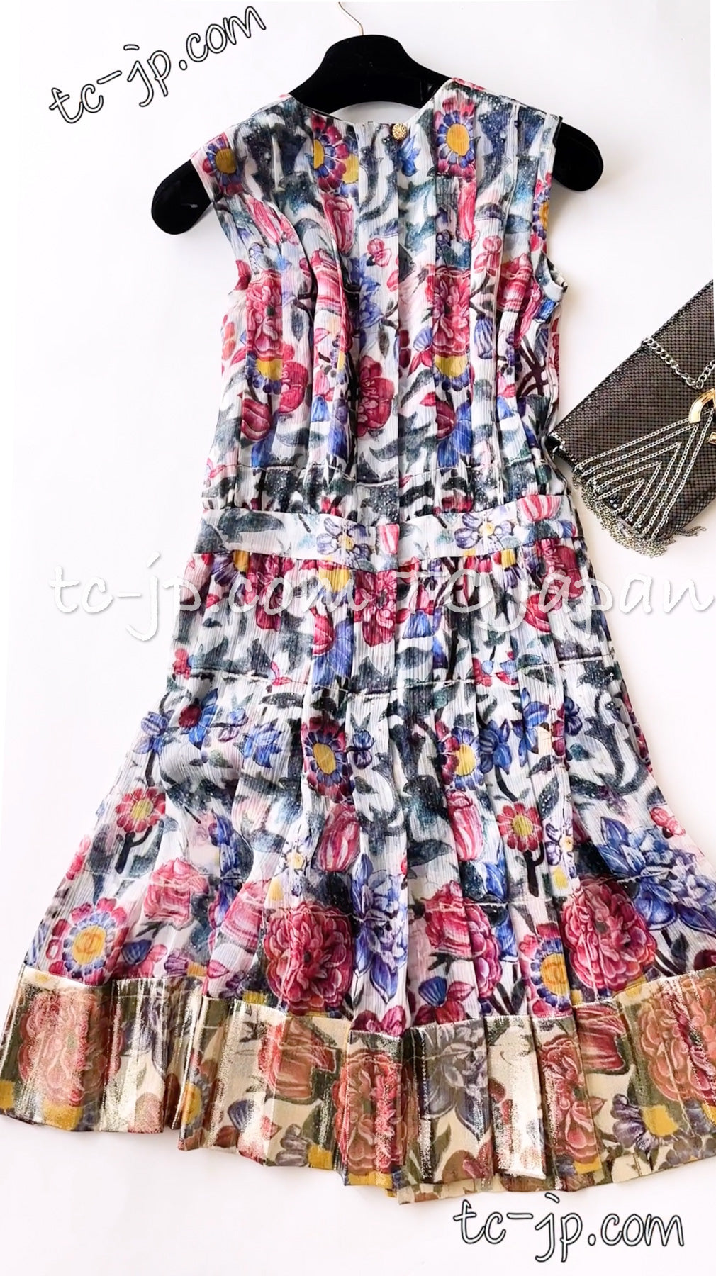 CHANEL 15C Floral Multi Color Sleeveless Silk Dress 34 シャネル フローラル マルチカラー シルク ワンピース 即発