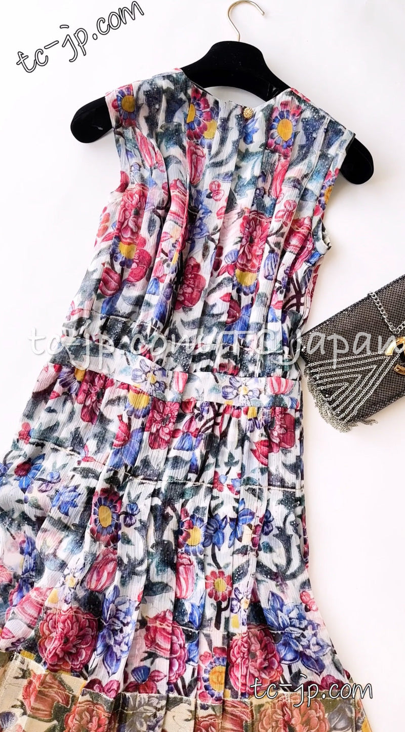 CHANEL 15C Floral Multi Color Sleeveless Silk Dress 34 シャネル フローラル マルチカラー シルク ワンピース 即発