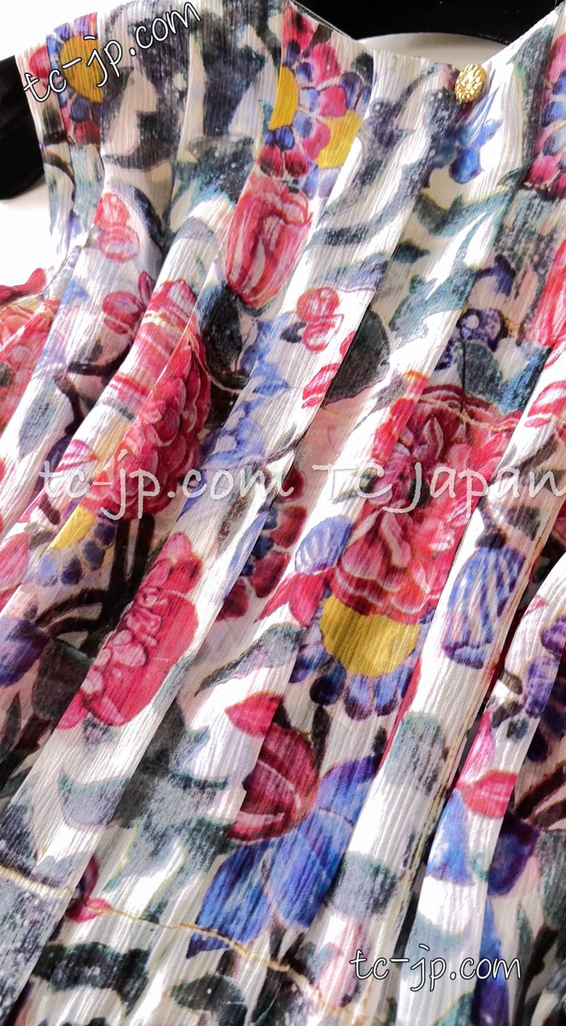CHANEL 15C Floral Multi Color Sleeveless Silk Dress 34 シャネル フローラル マルチカラー シルク ワンピース 即発