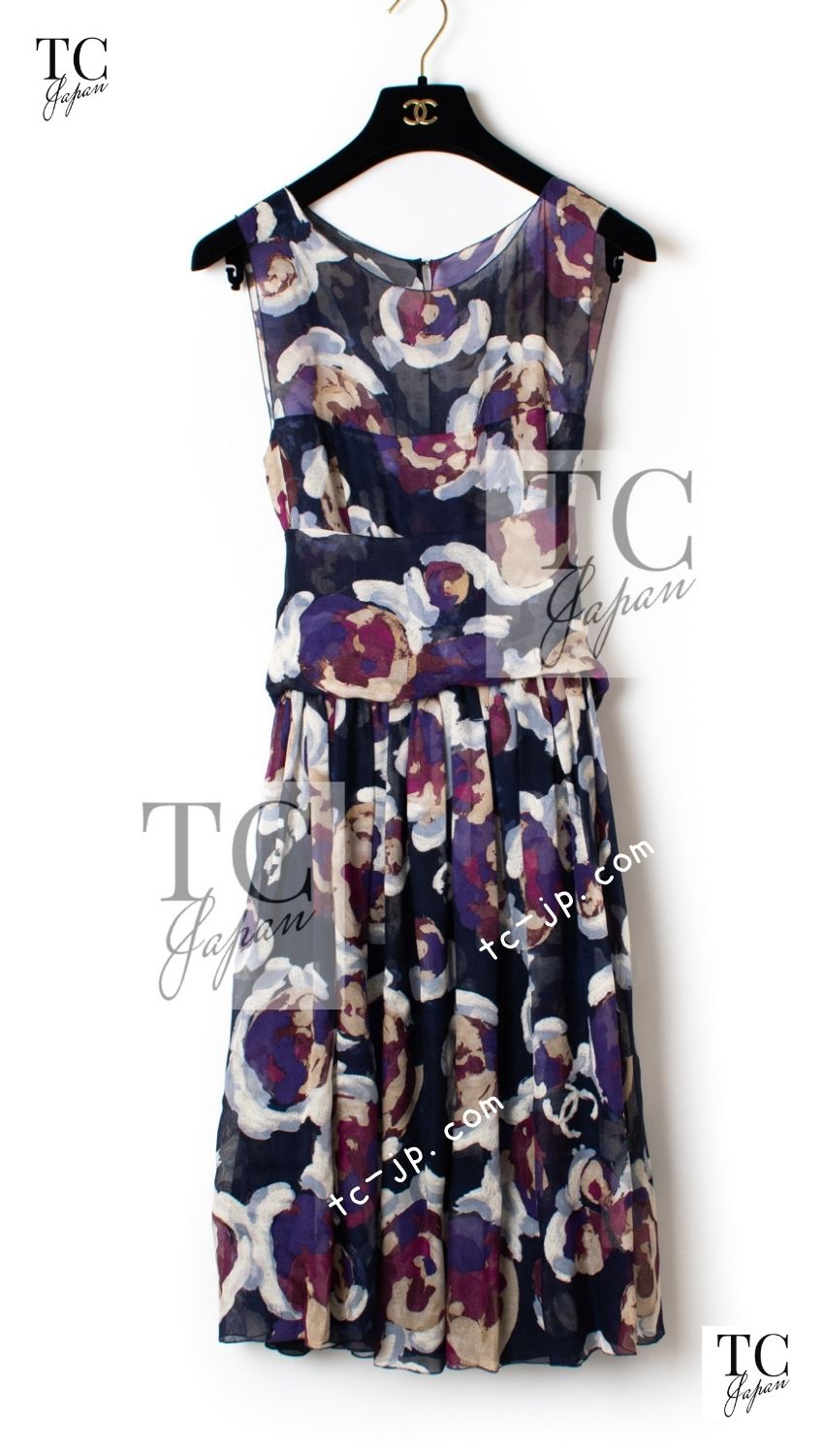 CHANEL 10C Navy Multicolor Flower Silk Dress 34 38 シャネル ネイビー マルチカラー フラワー シルク100 ワンピース 即発