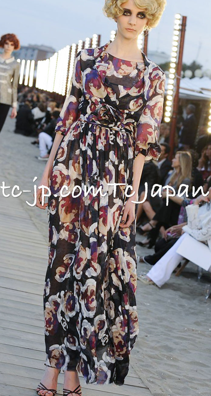 CHANEL 10C Navy Multicolor Flower Silk Dress 34 38 シャネル ネイビー マルチカラー フラワー シルク100 ワンピース 即発