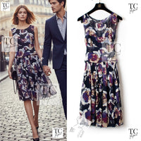 CHANEL 10C Navy Multicolor Flower Silk Dress 34 38 シャネル ネイビー マルチカラー フラワー シルク100 ワンピース 即発