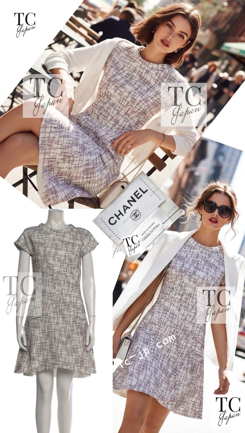CHANEL 15S White Ivory Black Red Cotton Tweed Dress 38 シャネル ホワイト アイボリー ブラック レッド コットン ツイード フレア ワンピース 即発