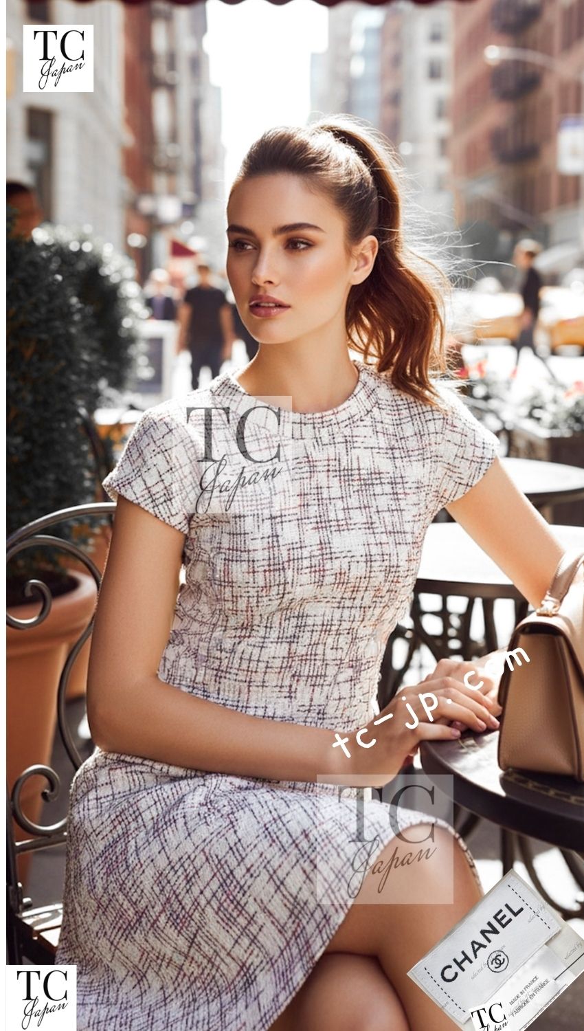CHANEL 15S White Ivory Black Red Cotton Tweed Dress 38 シャネル ホワイト アイボリー ブラック レッド コットン ツイード フレア ワンピース 即発