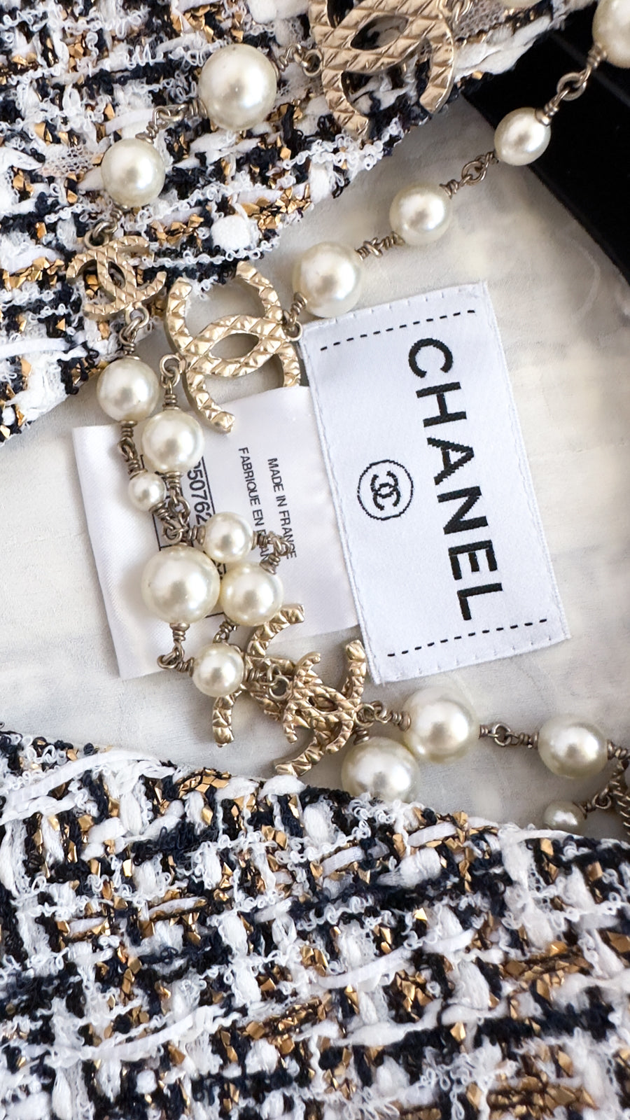 シャネル ワンピース CHANEL ホワイト ブラック ゴールド
