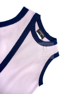 CHANEL 15S Pale pink Navy Trim Cashmere Knit Dress 38 シャネル ペール ピンク ネイビー トリム カシミア ニット ワンピース 即発