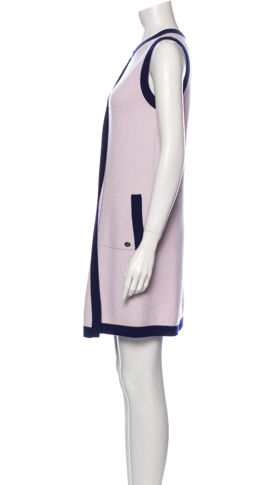 CHANEL 15S Pale pink Navy Trim Cashmere Knit Dress 38 シャネル ペール ピンク ネイビー トリム カシミア ニット ワンピース 即発