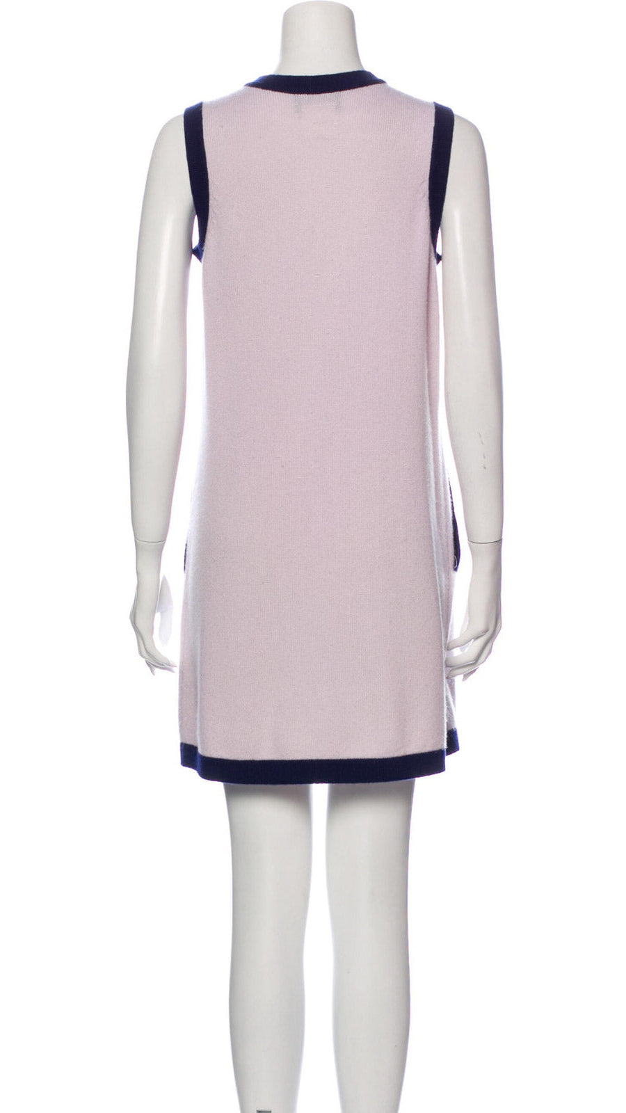 CHANEL 15S Pale pink Navy Trim Cashmere Knit Dress 38 シャネル ペール ピンク ネイビー トリム カシミア ニット ワンピース 即発