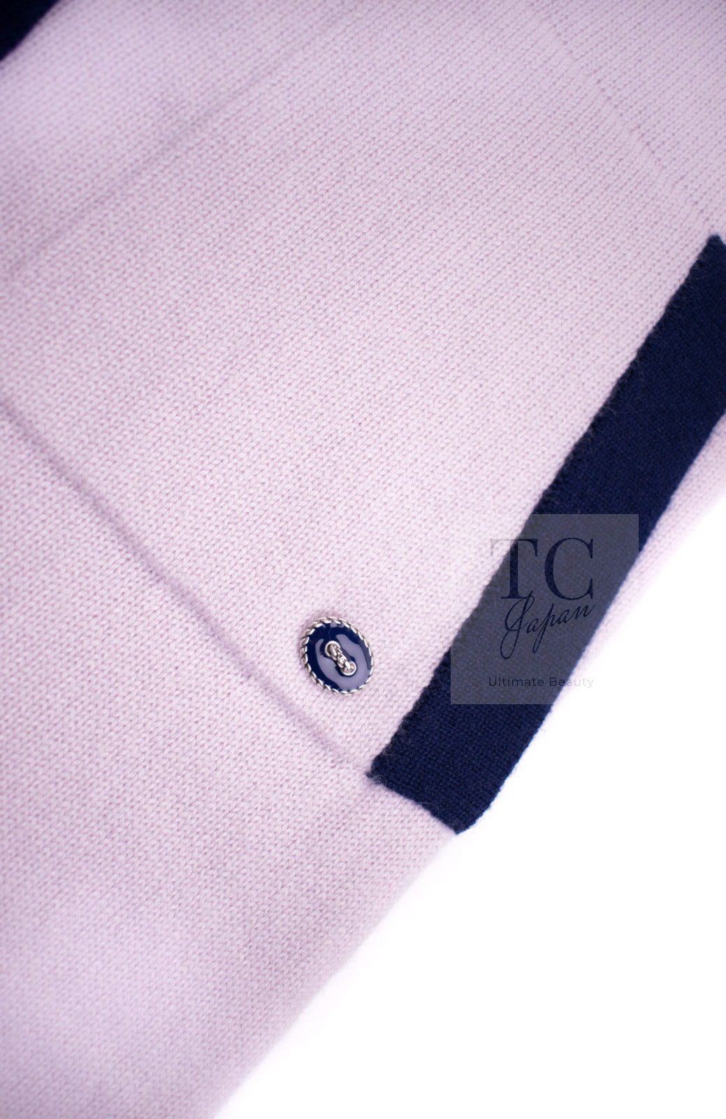 CHANEL 15S Pale pink Navy Trim Cashmere Knit Dress 38 シャネル ペール ピンク ネイビー トリム カシミア ニット ワンピース 即発