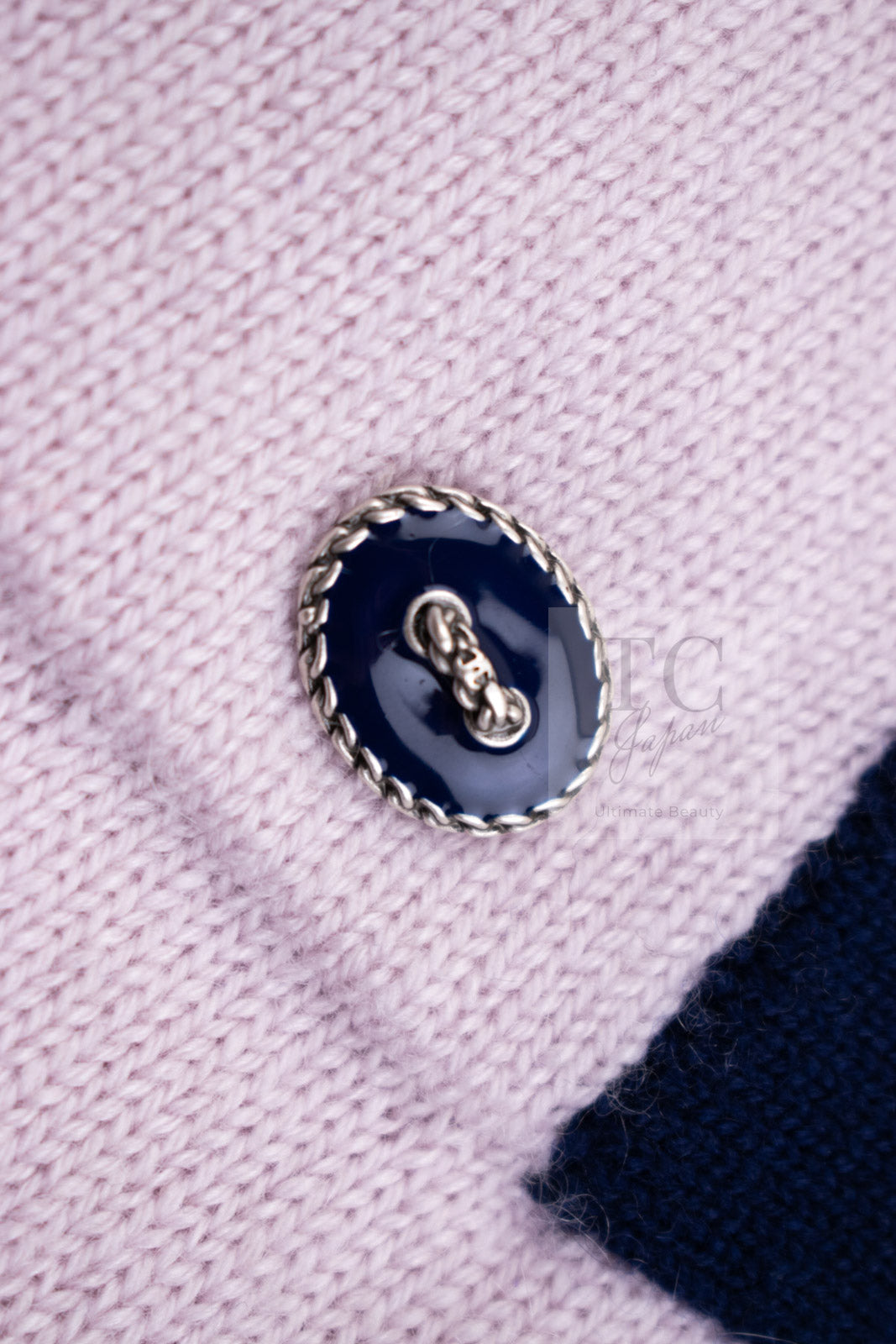 CHANEL 15S Pale pink Navy Trim Cashmere Knit Dress 38 シャネル ペール ピンク ネイビー トリム カシミア ニット ワンピース 即発