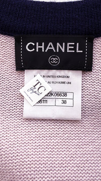 CHANEL 15S Pale pink Navy Trim Cashmere Knit Dress 38 シャネル ペール ピンク ネイビー トリム カシミア ニット ワンピース 即発