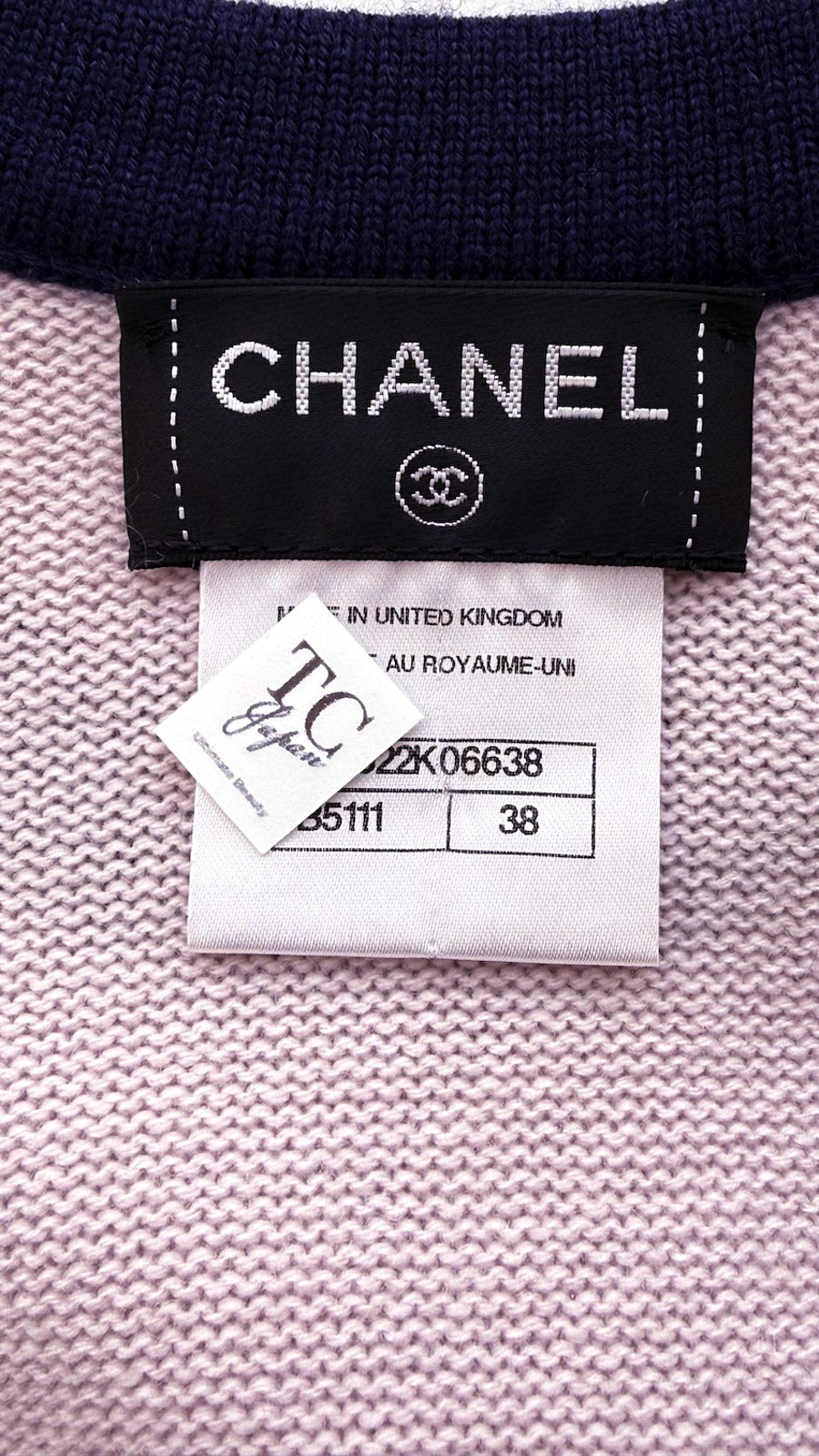 CHANEL 15S Pale pink Navy Trim Cashmere Knit Dress 38 シャネル ペール ピンク ネイビー トリム カシミア ニット ワンピース 即発